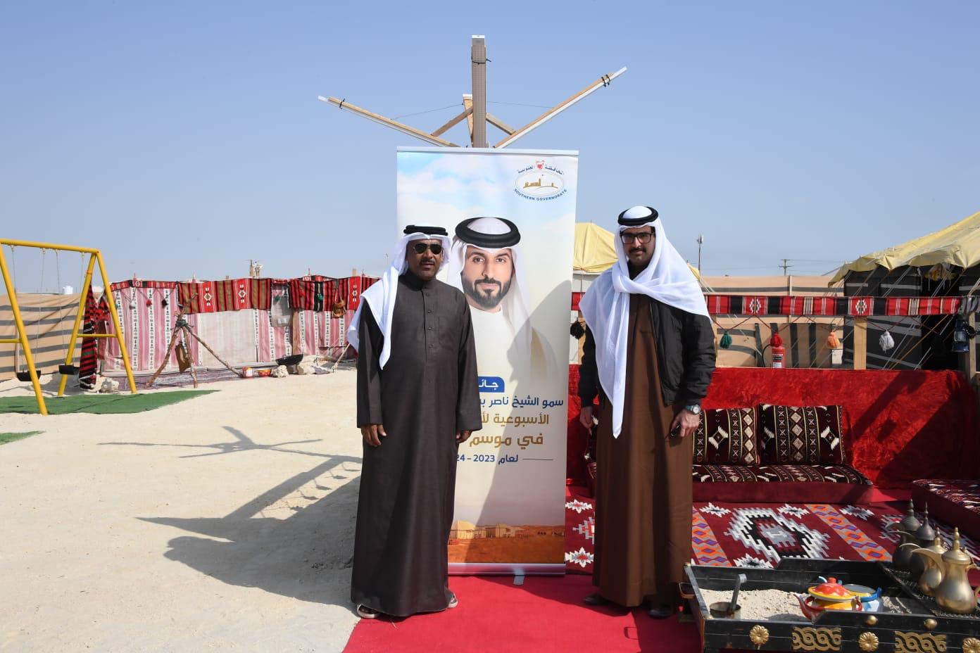 سمو محافظ الجنوبية يكرم الفائزين بجائزة سمو الشيخ ناصر بن حمد الأسبوعية لاختيار أفضل مخيم في موسم البر<